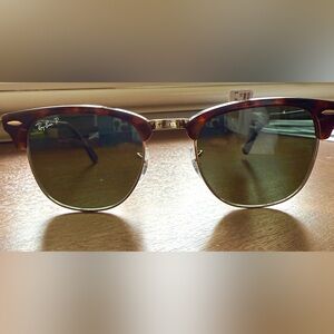 NEW tags Authentic Ray Ban Tortoise Clubmaster Gold Sunglasses Bloomingdale